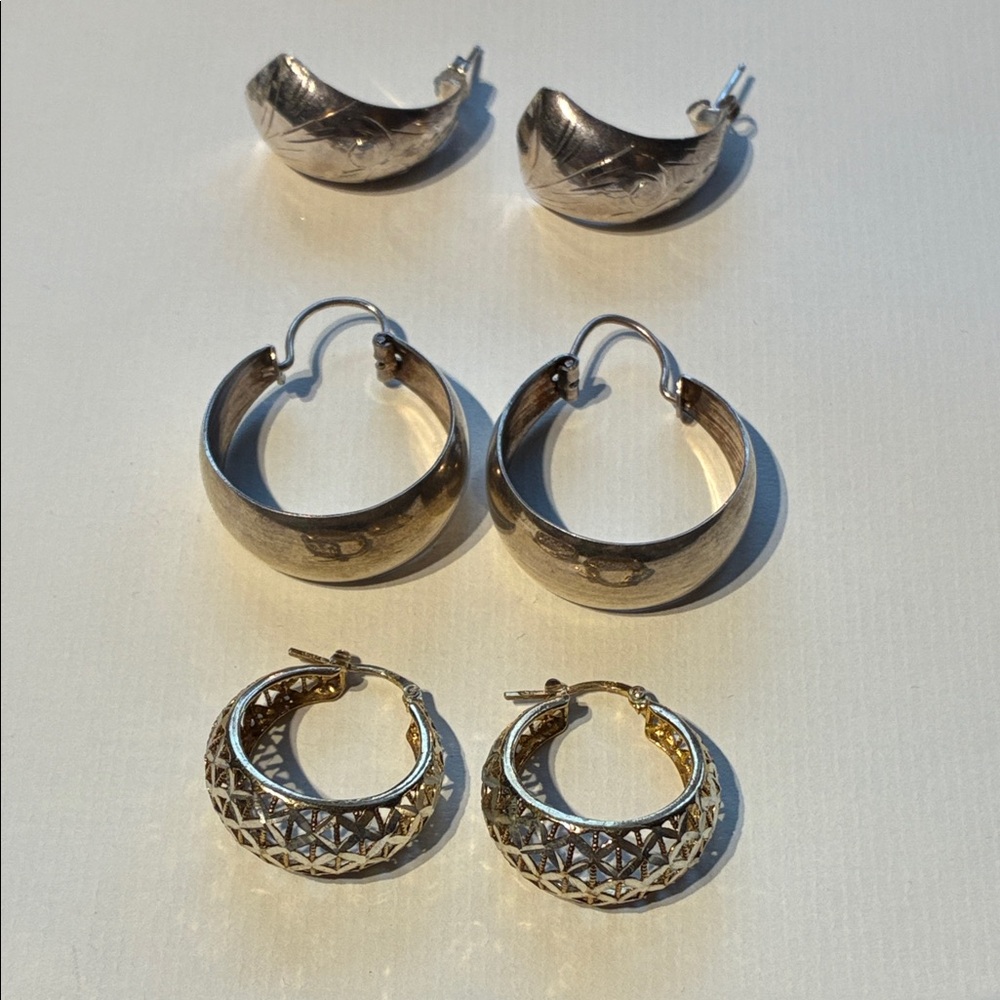 Elegant 925 Silver Hoop Earrings Set of 3